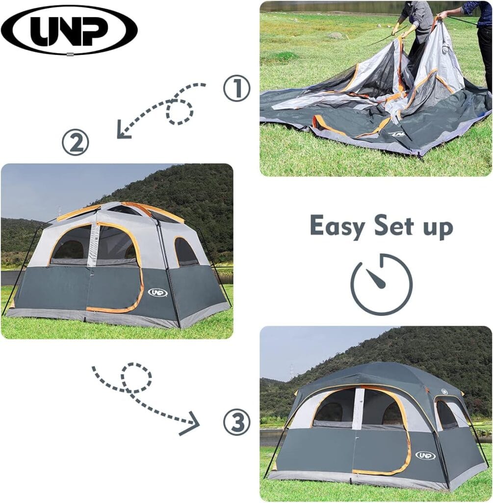 UNP Tents 6 Person Waterproof Windproof Easy Setup Double Layer Family Camping Tent Review