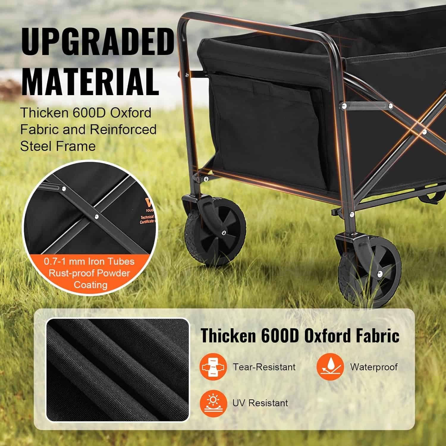 GarveeLife Foldable Utility Wagon Cart - 380 LBS Capacity, All-Terrain Wheels, Adjustable Handle (Black)