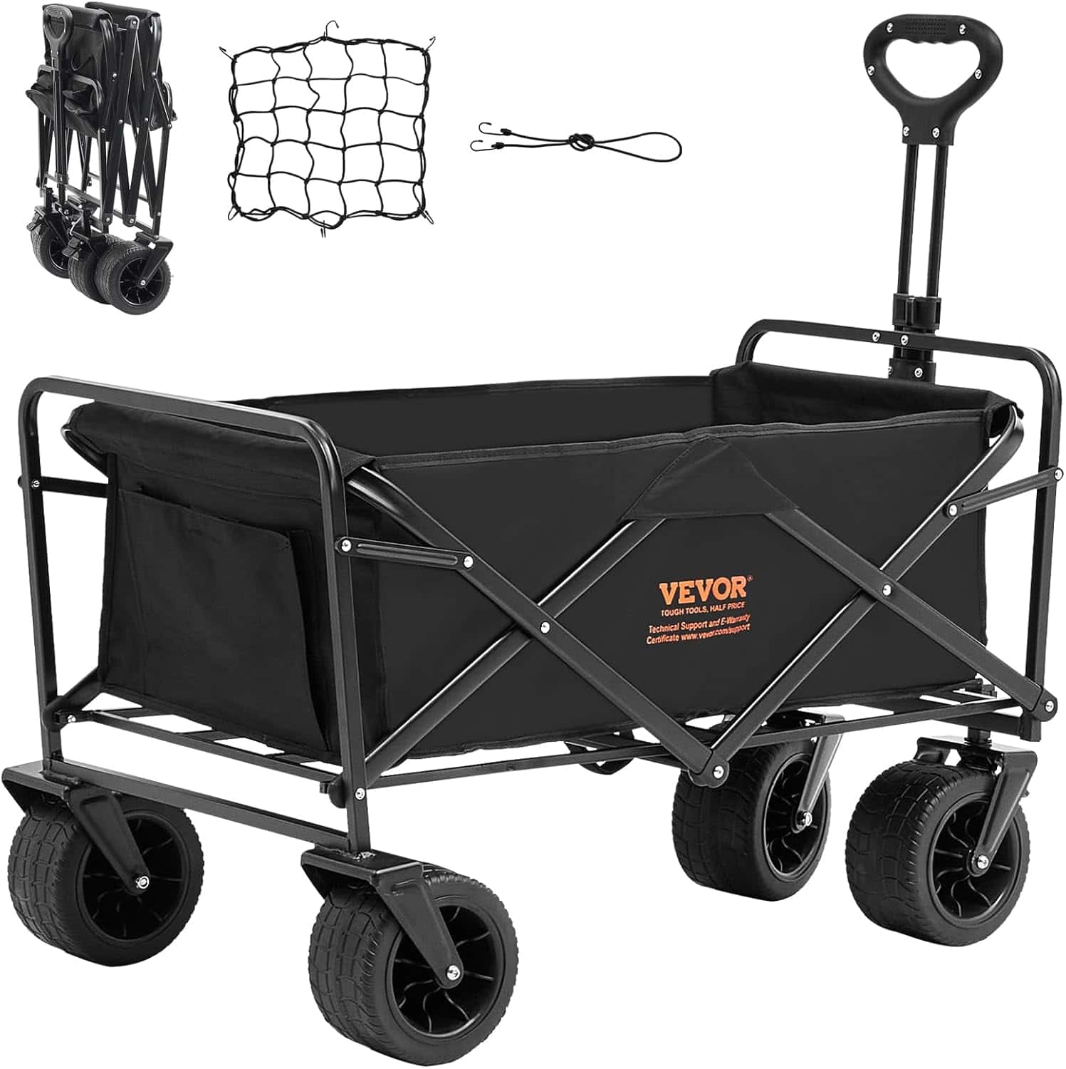 GarveeLife Foldable Utility Wagon Cart - 380 LBS Capacity, All-Terrain Wheels, Adjustable Handle (Black)